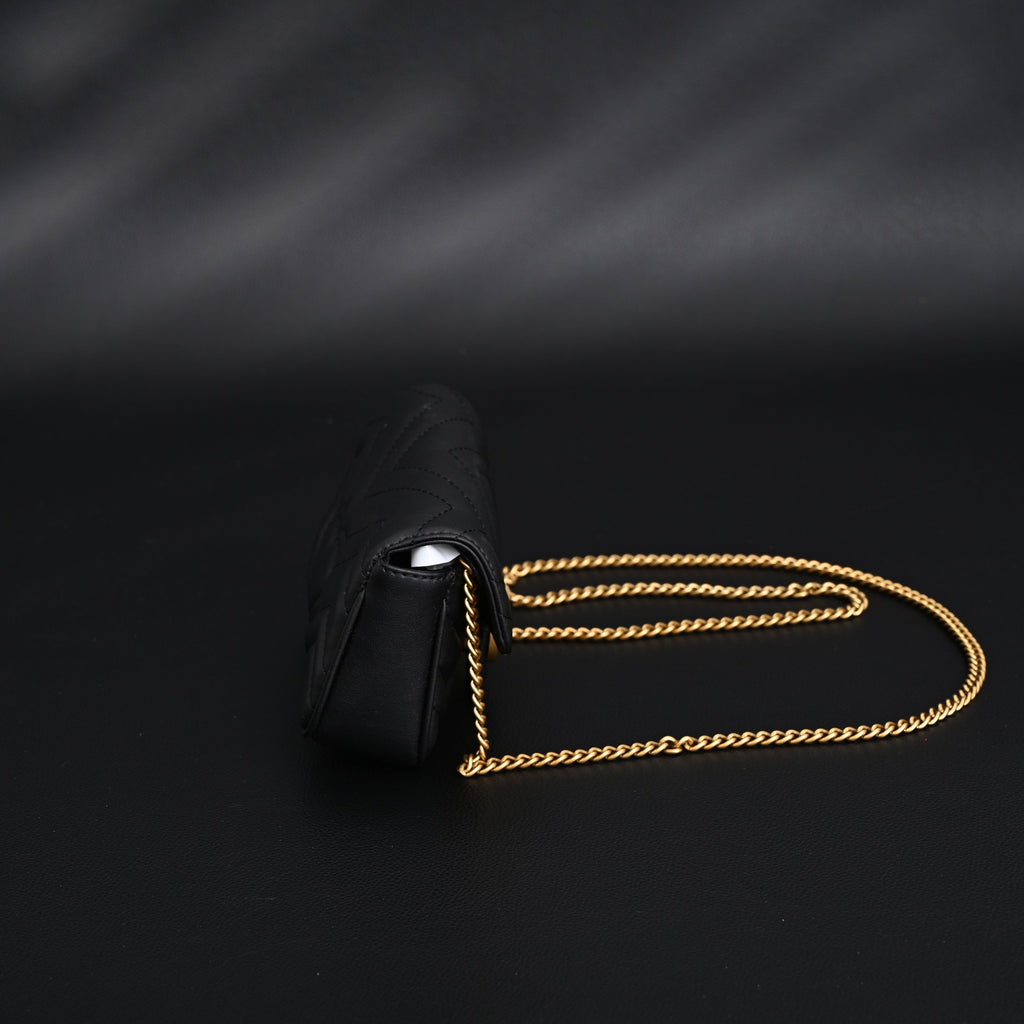 Gucci GG Marmont Matelassé Mini Shoulder Bag – Black Leather with Gold Chain